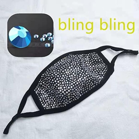 Women's 2 Pcs Masquerade Mask Reusable Rhinestone Music festival mask Breathable - Picture 3 of 7